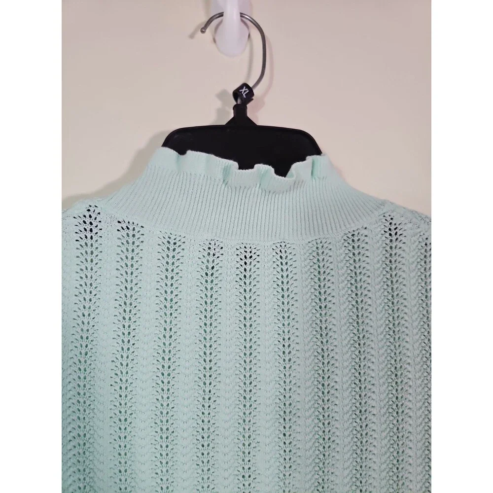 J CREW Women's Size L Mint Green Knit Sweater Ruffle Mockneck Long Sleeve - Picture 8 of 8